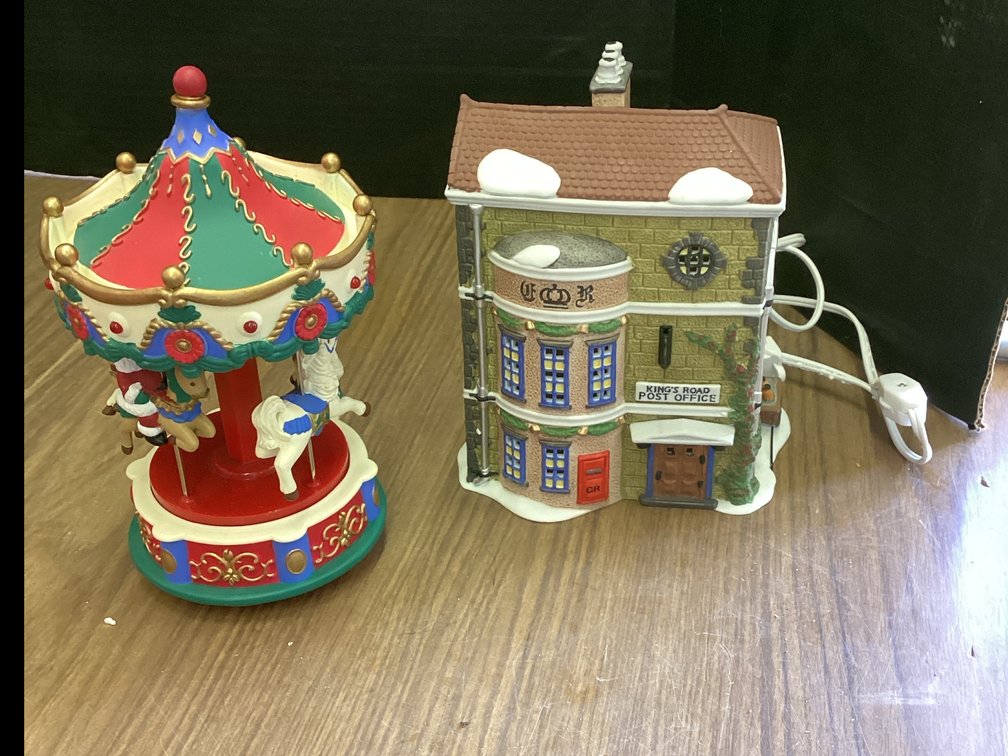 Avon Santa’s Caroling Carousel & Dickens Village Series “King’s Road Post Office”