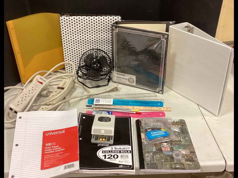 Binders, Notebooks, Photo Album, Rulers, 6” USB Fan