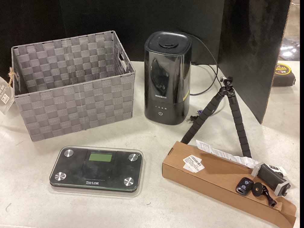 Nylon Strap Storage Bin - Cool Mist Humidifier by Rose KM - Scale by Taylor - Phone Tripod by UBeesize