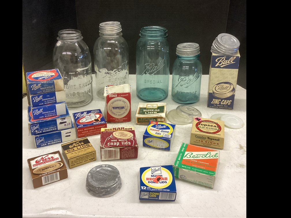Assorted Sizes of Glass Canning Jars, Lids & Seals