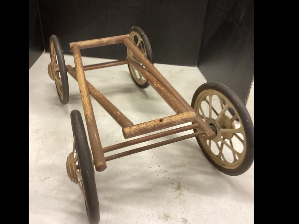 Wooden Frame with Metal Spoked Hard Rubber Wheels