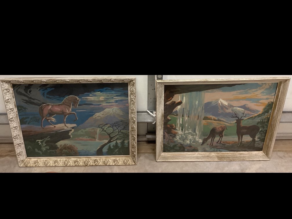 Framed Paint By Number Pictures “ Landscape with Stag & Doe” “Horse Standing On Cliff”