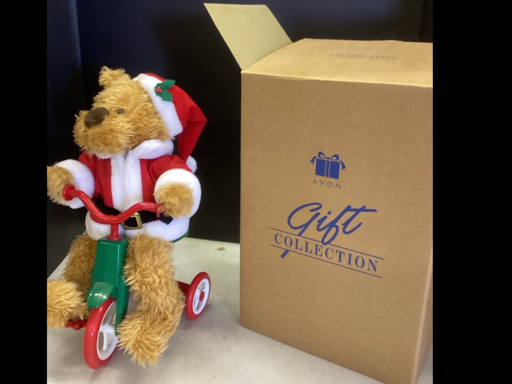 Avon Stuffed Santa Bear Riding His Musical Tricycle
