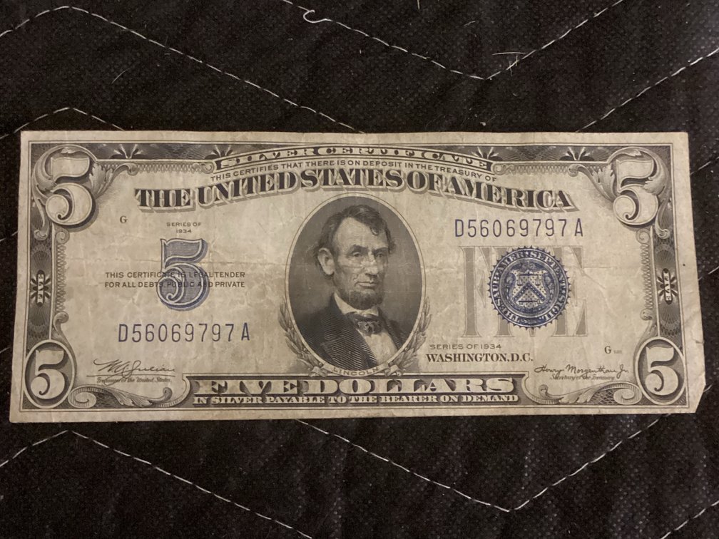 1934 Five Dollar Silver Certificate
