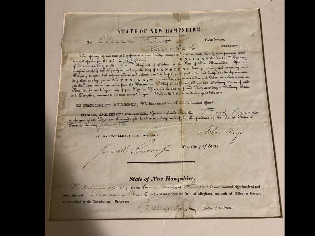 State Of New Hampshire Document 1840, 