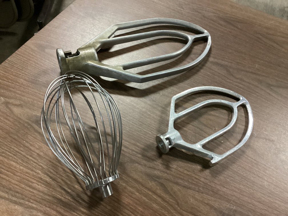2 Hobart Mixing Hooks And 1 No Name Mixing Whisk 