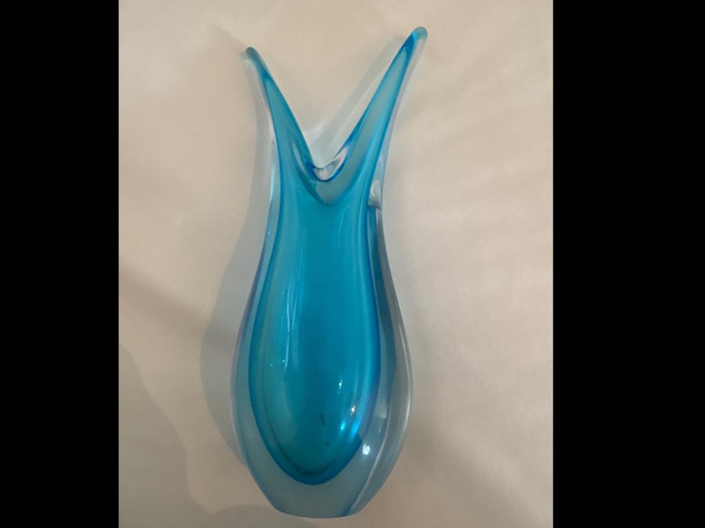 Murano Glass Sommerso Vase In Blue and Clear Glass