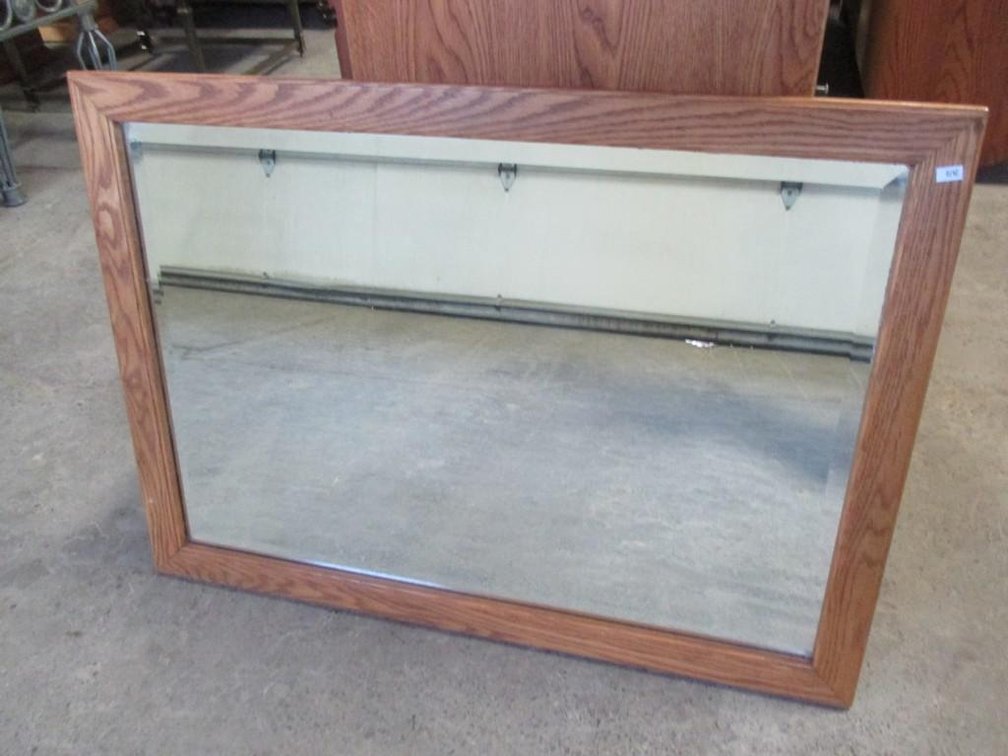 Oak framed Beveled Mirror