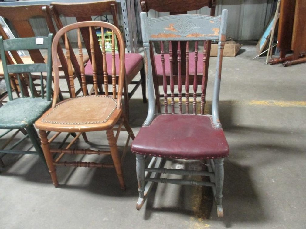 Sewing Rocker, pressed leather chair