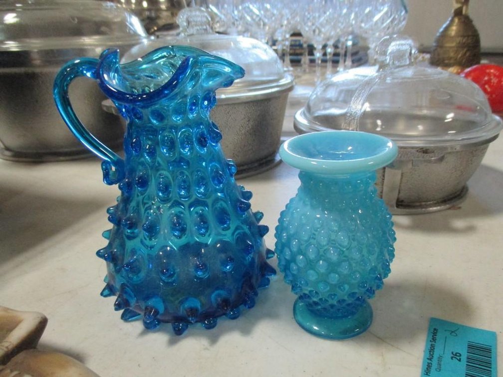 (2) Pieces of hobnail blue glass