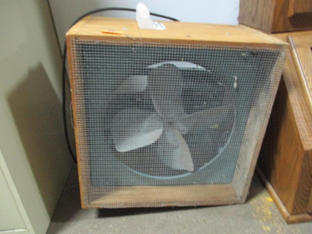 Portable electric fan with homemade wood frame