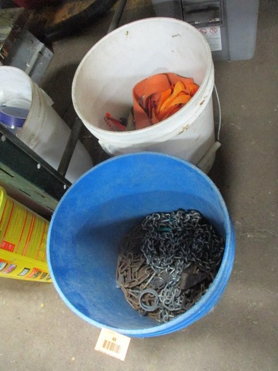 (2) pails of chain and tie down straps