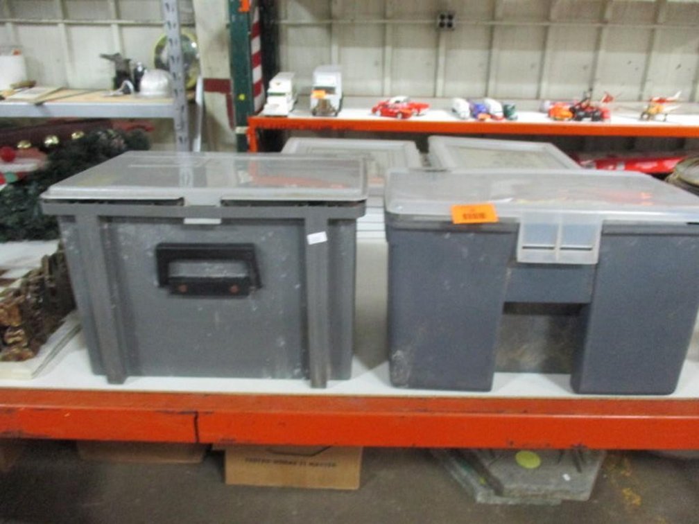 (2) Plastic totes of assorted hardware