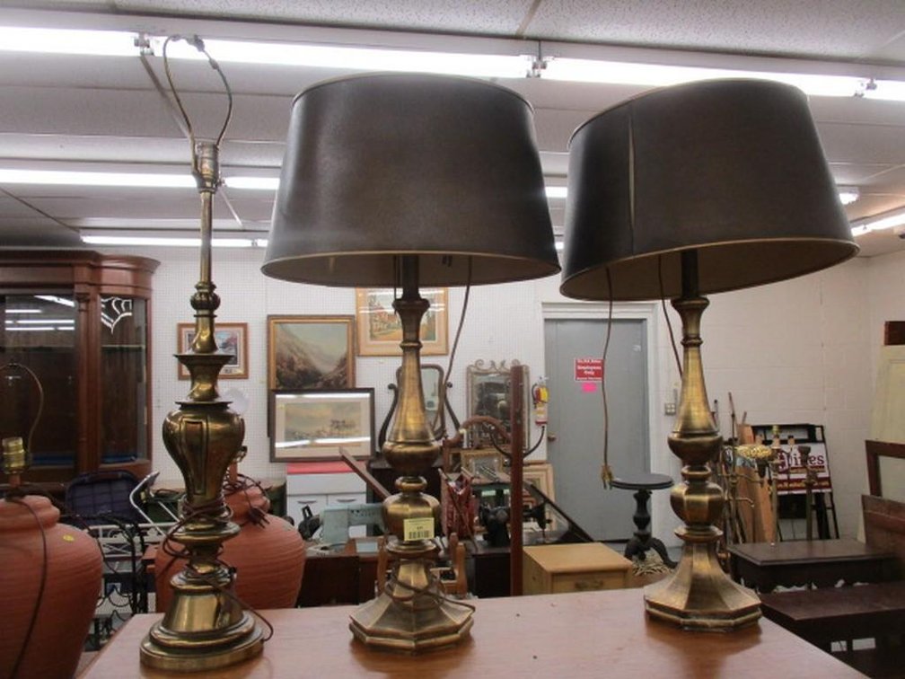 (3) Brass table lamps