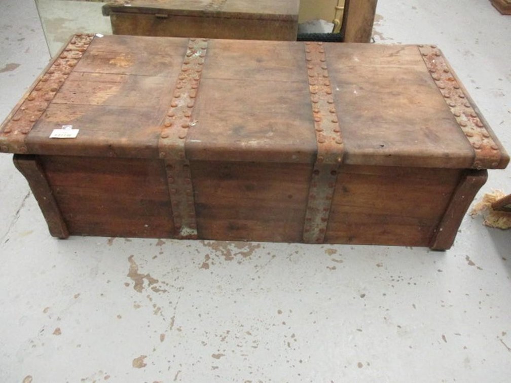 Primitive look cedar trunk with metal strapping