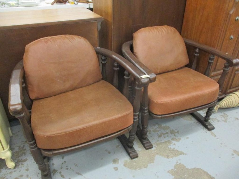 Pair of vintage oak chairs with cushions