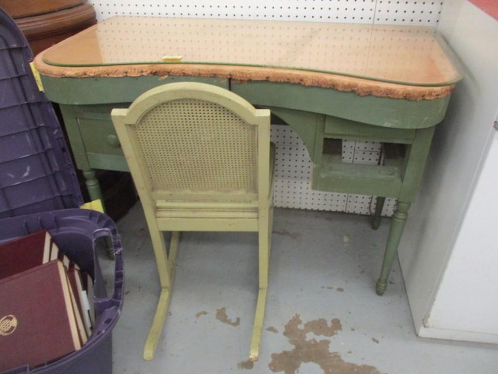 Antique wood desk and chair