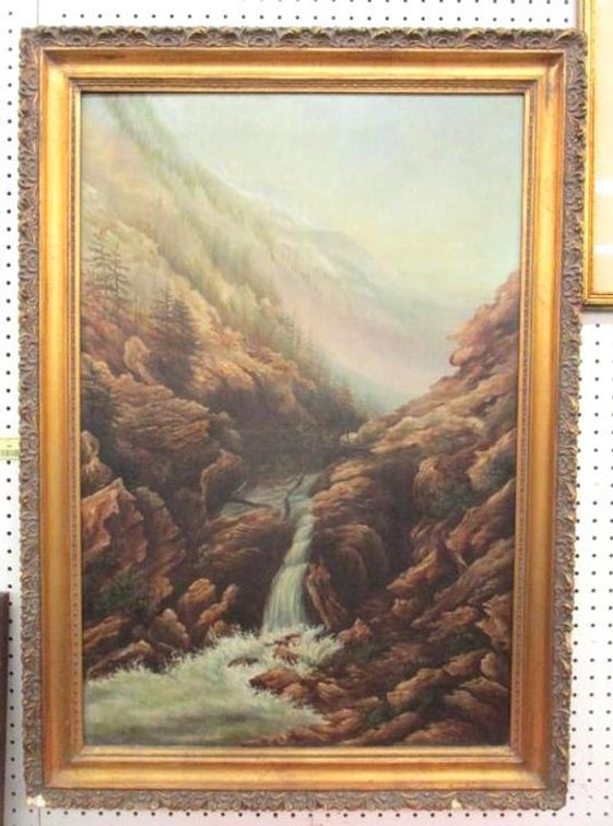 Antique mountain river oil painting on canvas