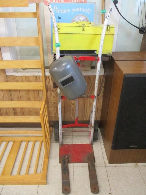 Hand made two wheel dolly with tool box attached