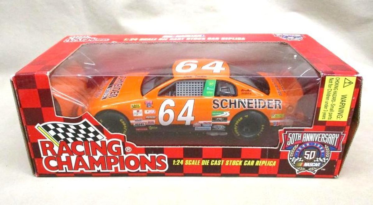 Racing Champions 50th Anniversary 1948-1998 5D Nascar model car in original box, signed pit pass, #64 Schneider