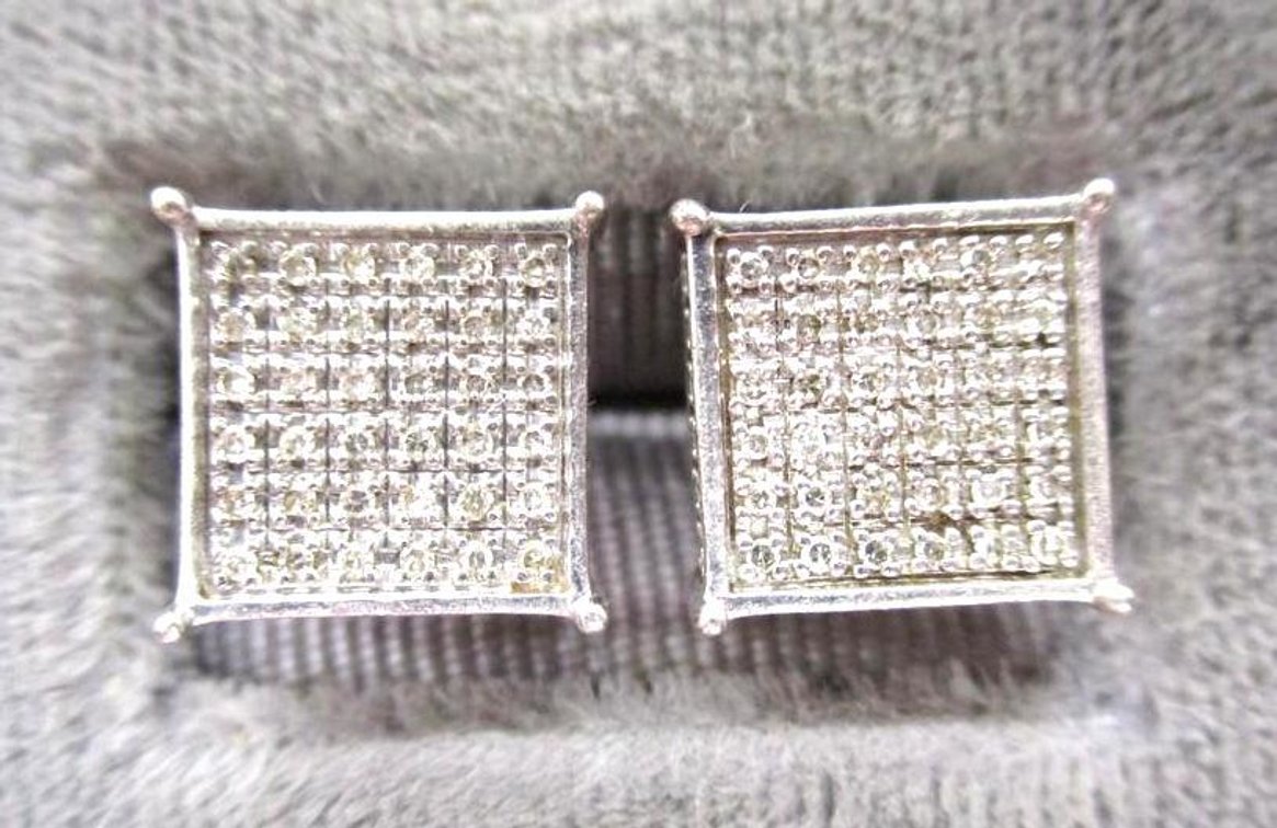 Sterling silver 1/2" pave diamond post earrings