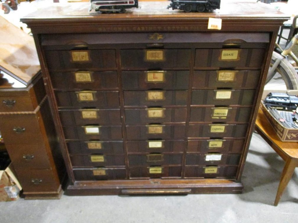 National Cabinet Letter File antique 24-drawer roll front cabinet