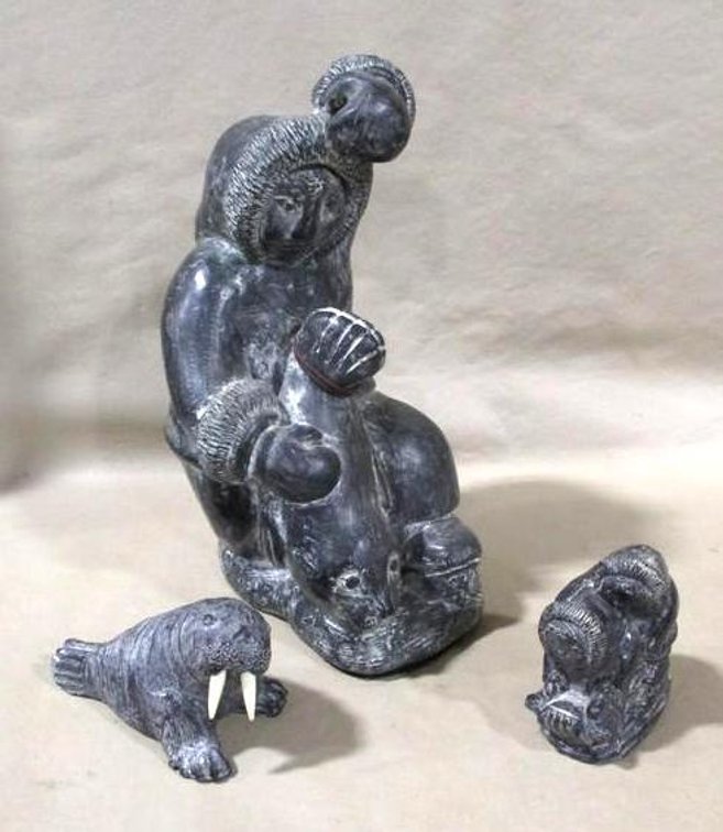 (3) Carved Alaskan Inuit carved stone figures