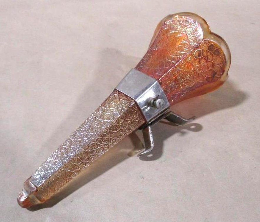 Antique carnival glass model T bud vase