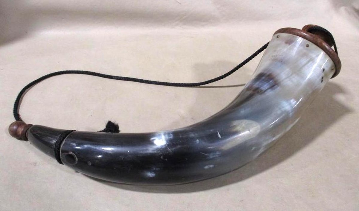 Bull horn powder horn