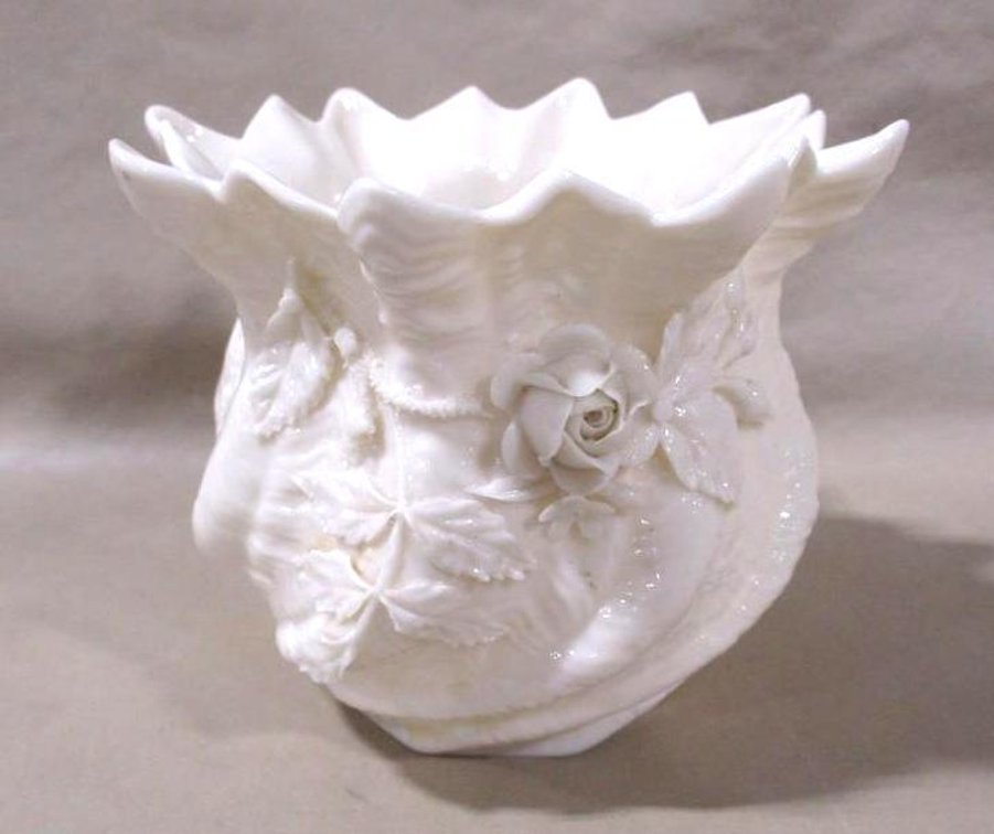 Belleek rose vase (1 broken petal on reverse)