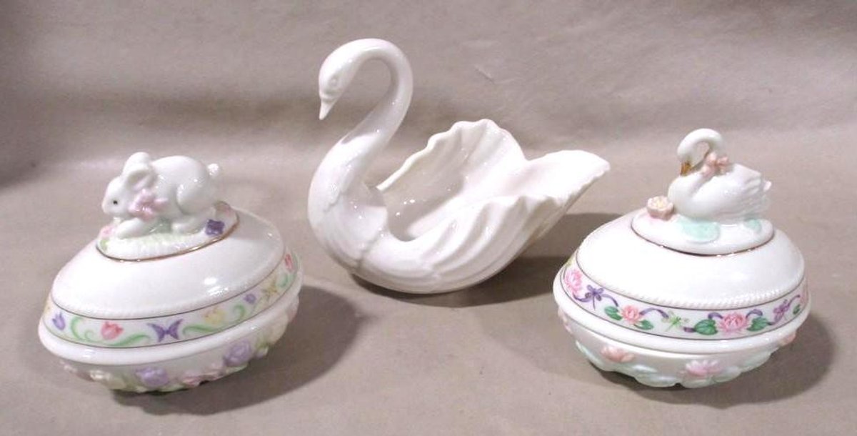 Lenox swan planter and (2) Lenox covered eggs
