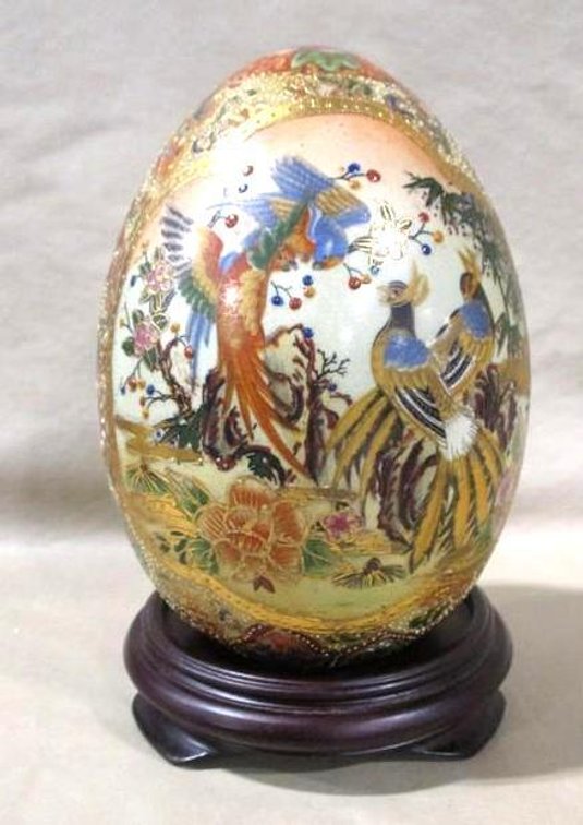 Oriental moriage egg on wood base