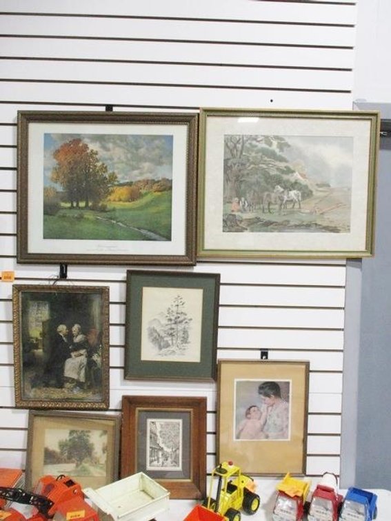 (7) Vintage prints in frames
