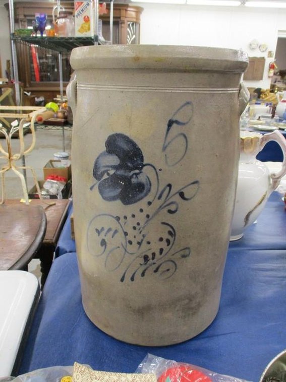 Salt-glazed butter churn crock