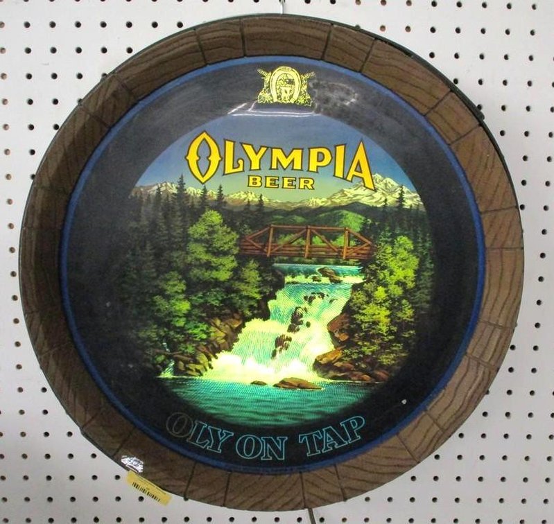 Olympia Beer "Oly On Tap" lighted barrel sign