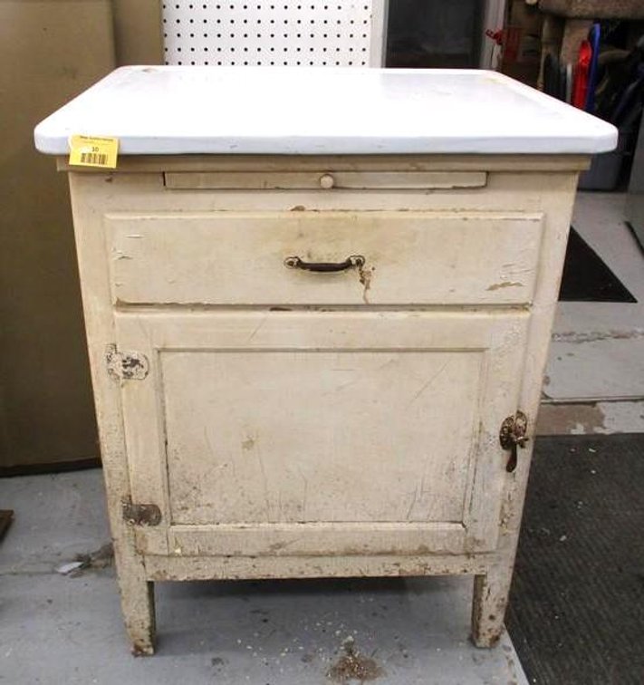 Antique porcelain-top wood cabinet