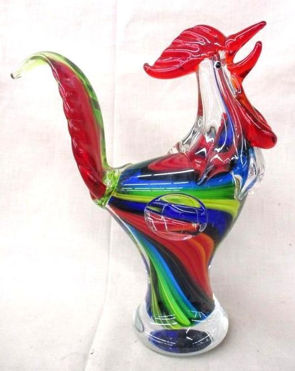 Multi-color art glass rooster statue