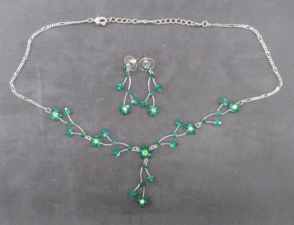 Dainty green tone stone necklace and earrings set