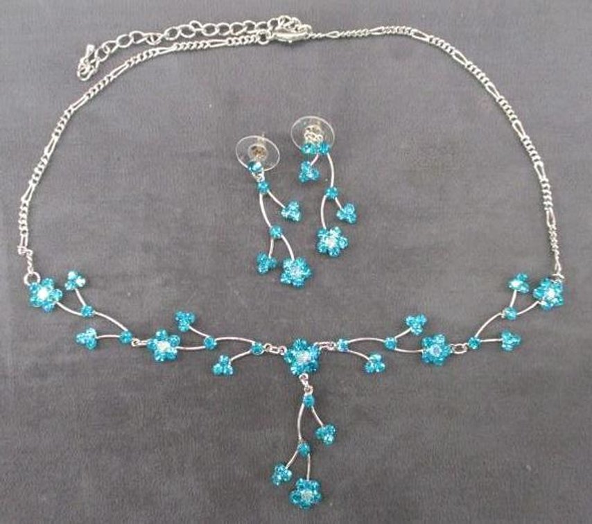 Dainty teal tone stone necklace and post earrings set