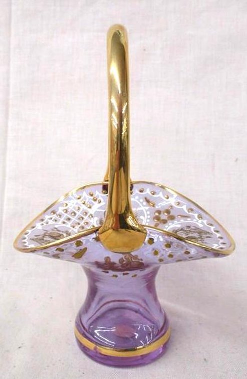 Murano glass hand-painted purple glass basket