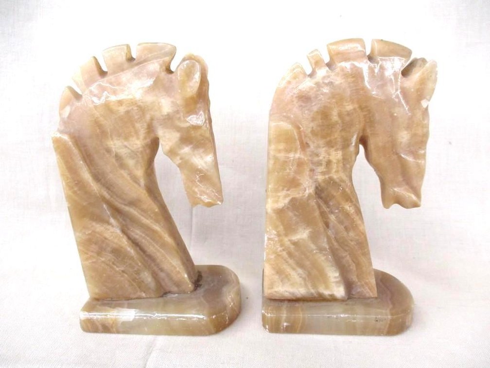 Pair of marble horse head bookends