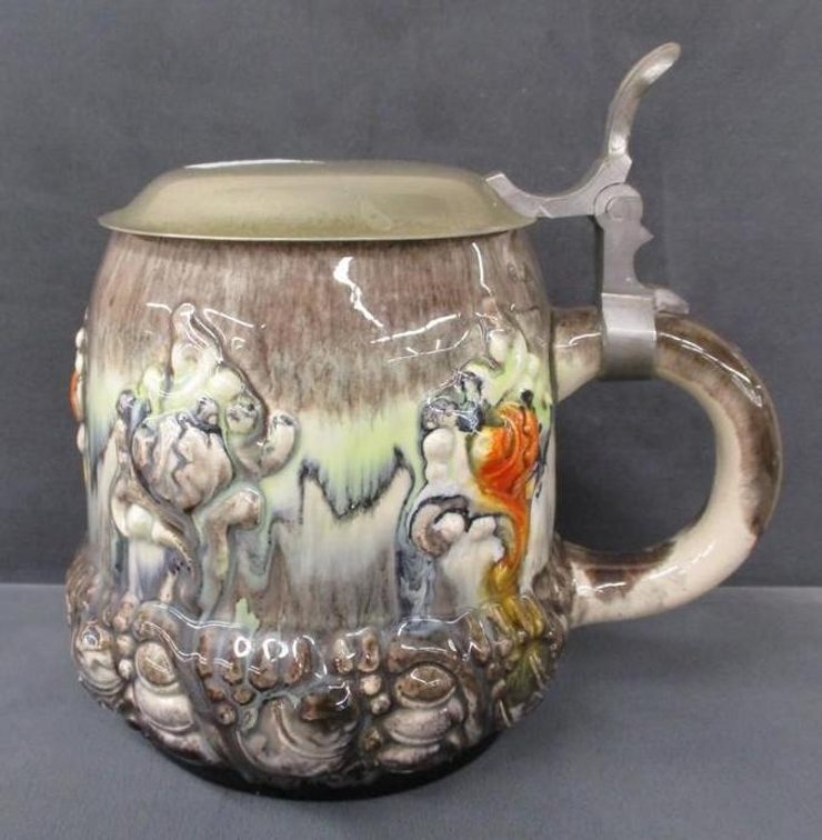 German made pottery stein with lid