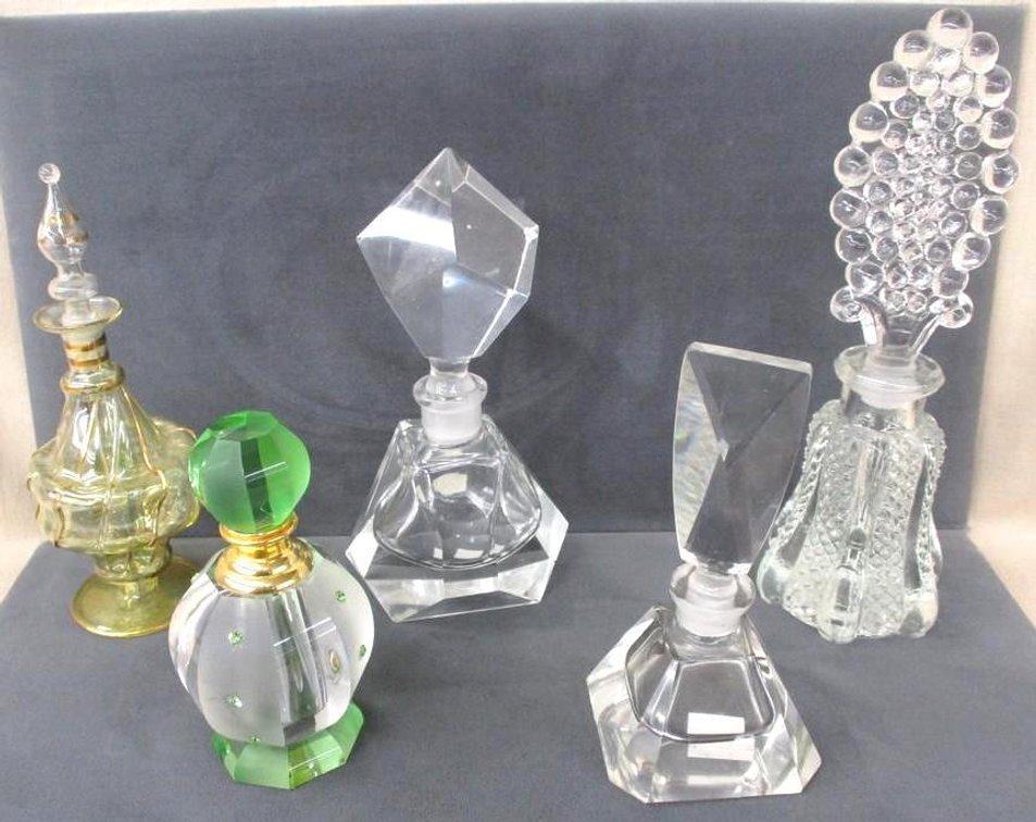(5) Glass perfume bottles with stoppers