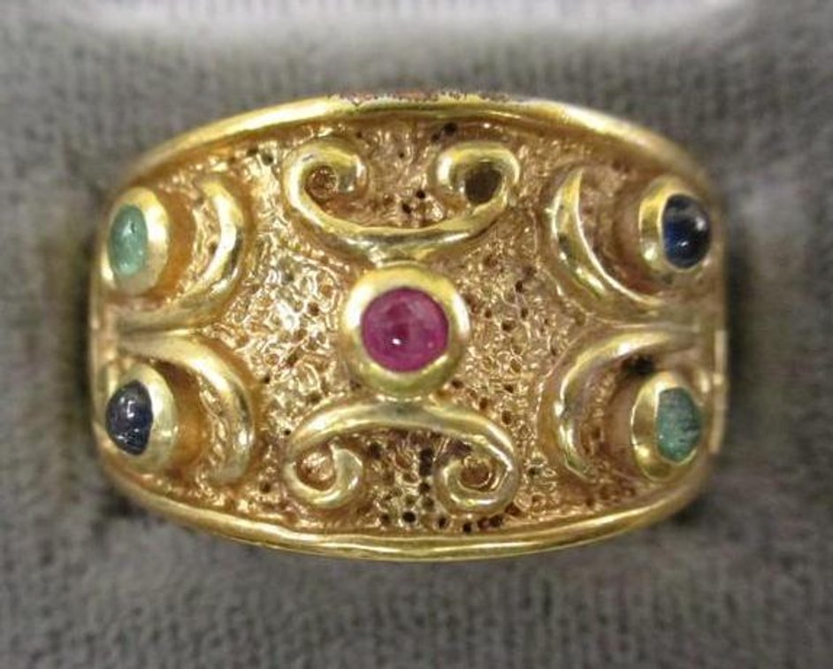 Inner marked China CZ PA gold tone ring with colored stones