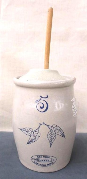 Red Wing Stoneware Double Birch Leaf miniature butter churn "Celebrating 150 Years of Red Wing "