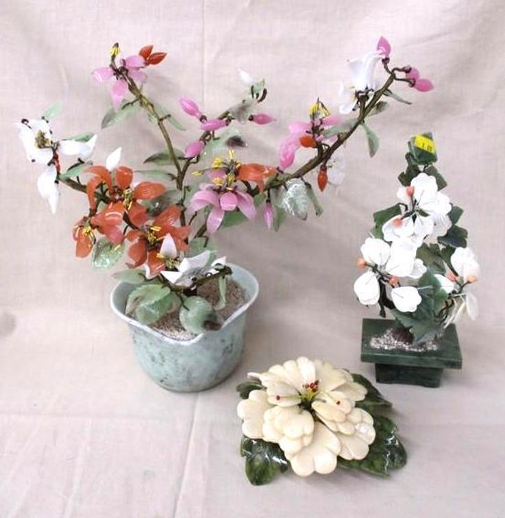 (3) Victorian glass floral decor
