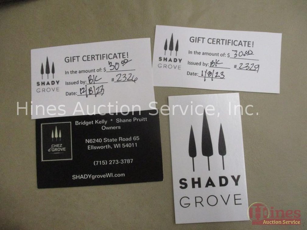 (2) $30 Gift certificates for Shady Grove Restaurant