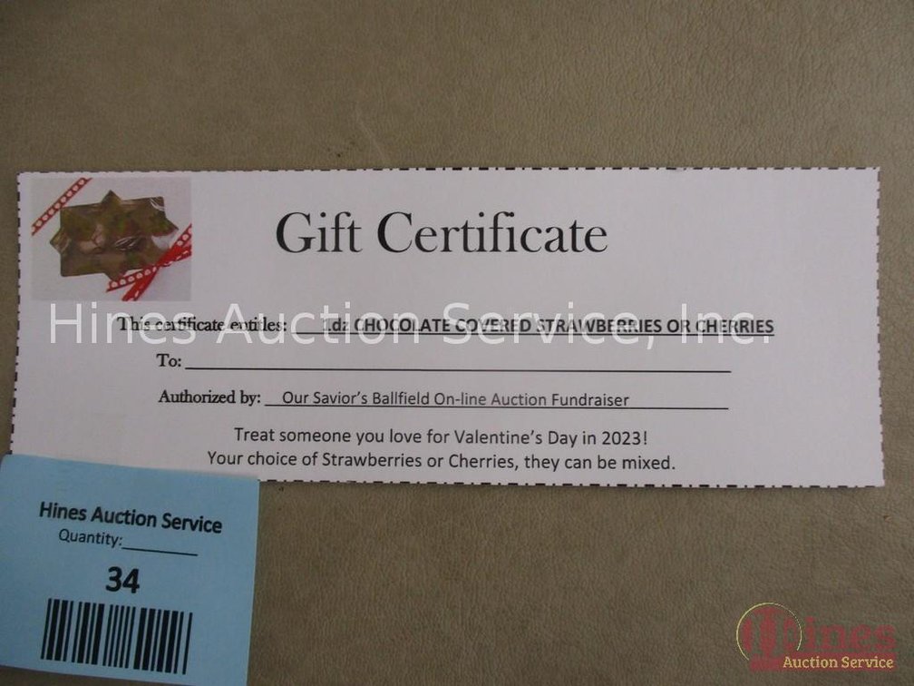 1 Dozen chocolate covered strawberries or cherries