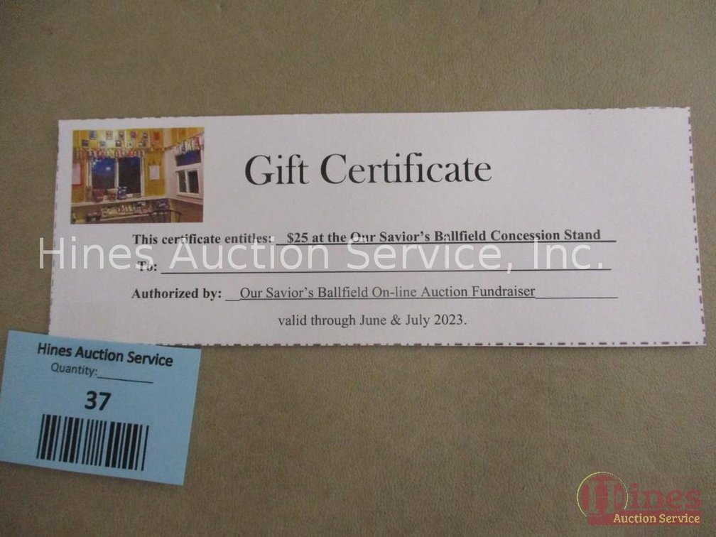 $25 Gift certificate for Our Savioir's Ball field concession stand