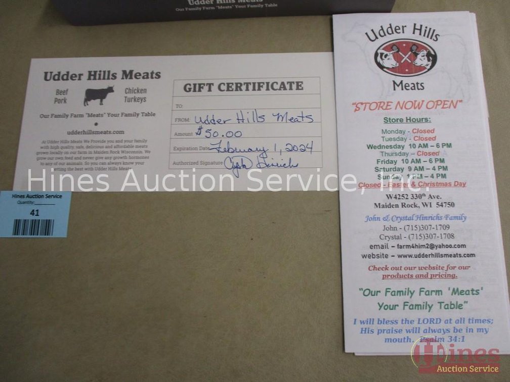 $50 Gift certificate for Udder Hills Meats
